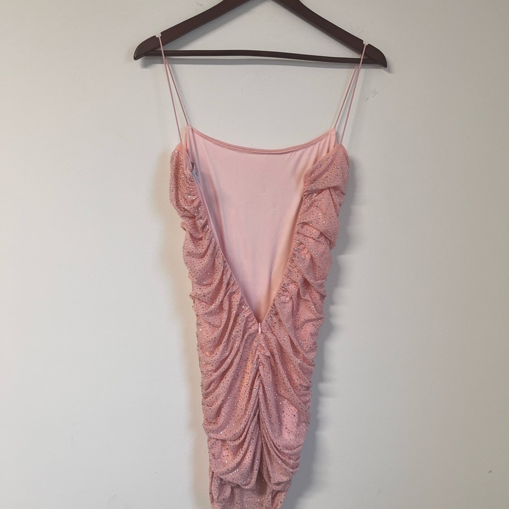 Oh Polly Pink Glitter Cowl Neck Ruched Mini Dress Bodycon Size US 4 - Picture 5 of 9